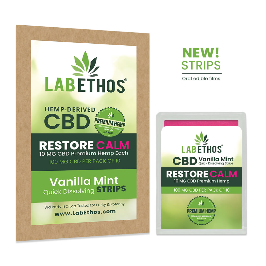 CBD Edible Strips, Restore Calm Strips, 10 MG CBD Per STRIP 100MG Per Pack