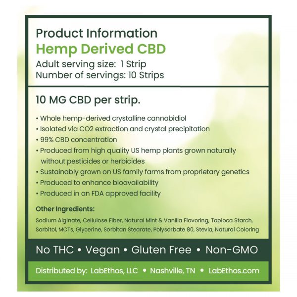 CBD Edible Strips, Restore Calm Strips, 10 MG CBD Per STRIP 100MG Per Pack