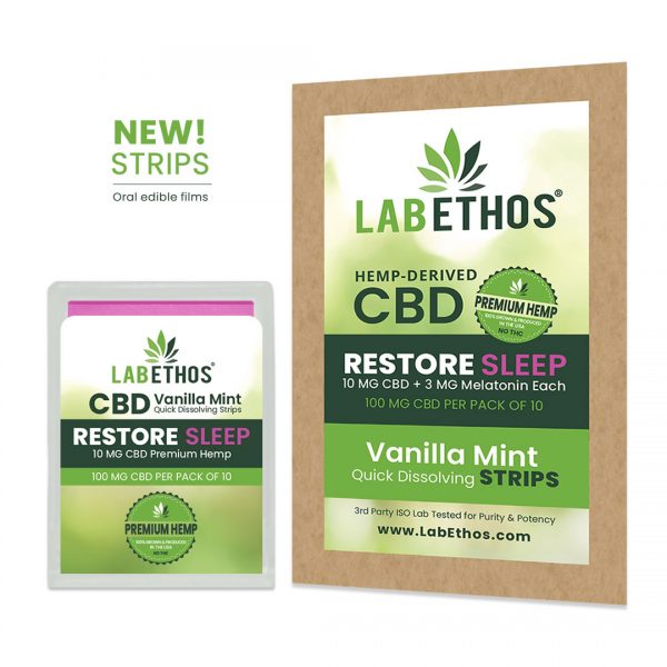 CBD Edible Strips, Restore Sleep Strips, 10 MG CBD + 3MG Melatonin