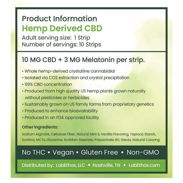 CBD Edible Strips, Restore Sleep Strips, 10 MG CBD + 3MG Melatonin