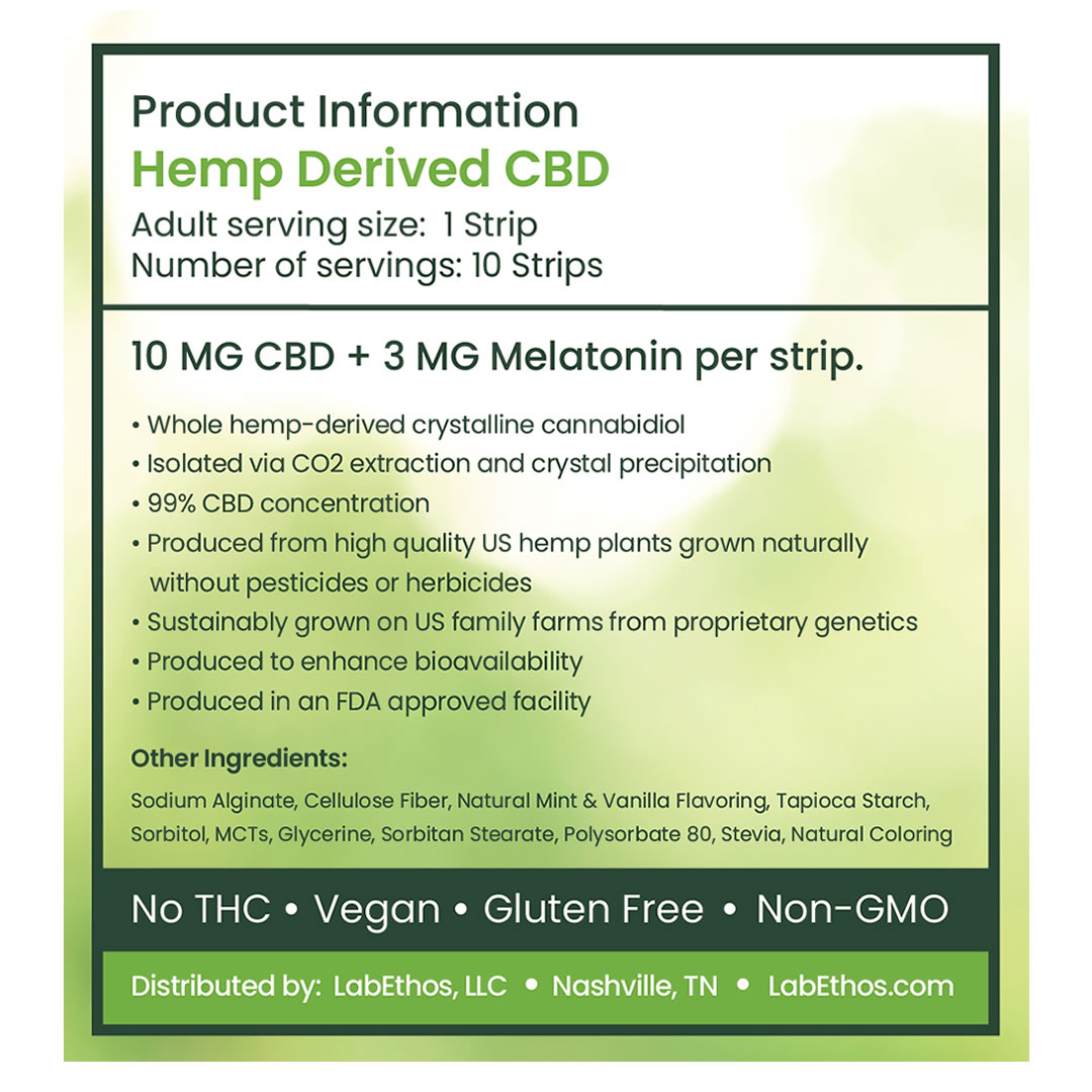 CBD Edible Strips, Restore Sleep Strips, 10 MG CBD + 3MG Melatonin